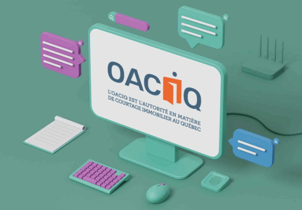 Logo de l’OACIQ affiché sur un écran d’ordinateur