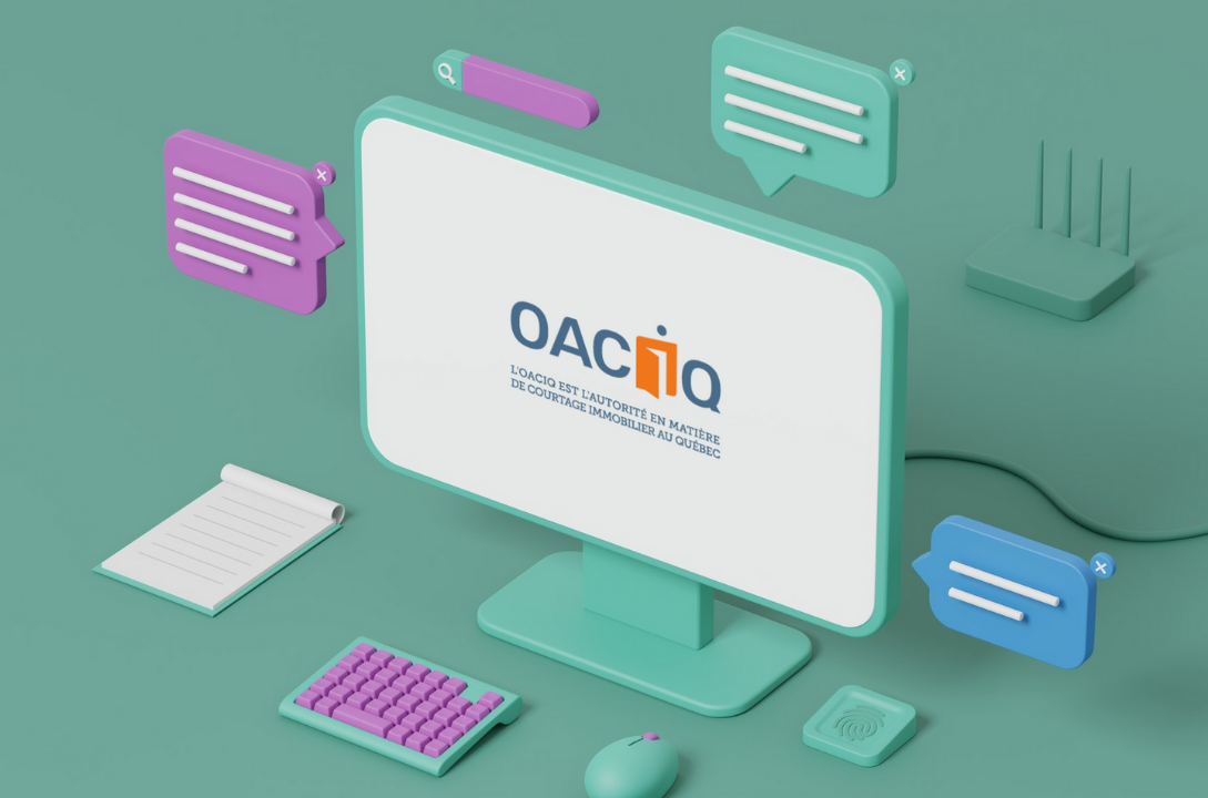 Logo de l’OACIQ affiché sur un écran d’ordinateur