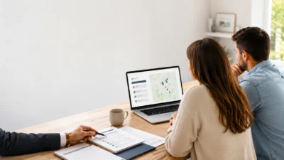 Couple d’acheteurs conseillé par son propre courtier immobilier avant les premières visites