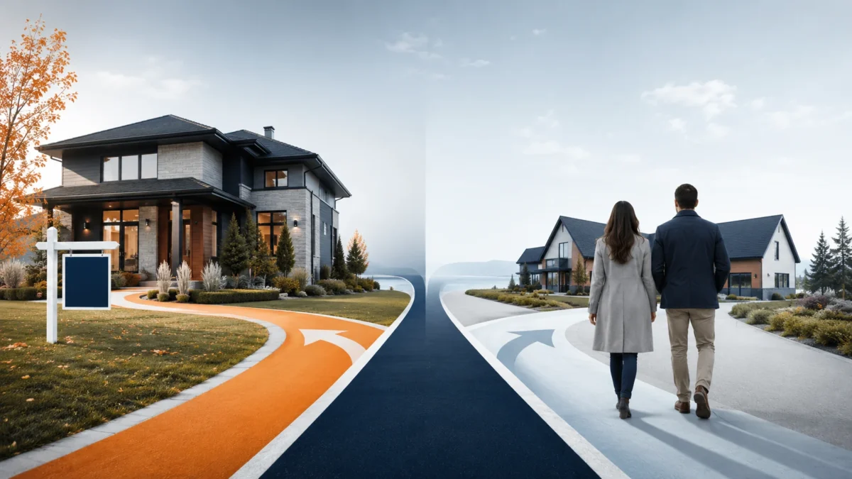 Deux parcours distincts illustrant la vente d’une propriété et le projet d’achat d’un couple.