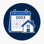 Calendrier 2003 et maison illustrant une pratique en courtage immobilier depuis 2003