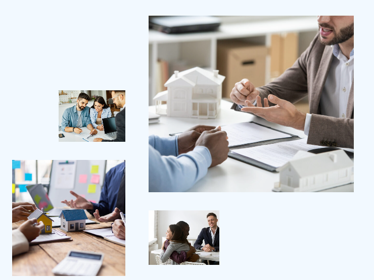 Collage illustrant la préparation d’un projet d’achat immobilier et la représentation de l’acheteur